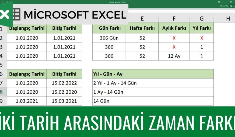 Excel - İki Tarih Arasındaki Gün-Hafta-Ay-Yıl Farkı